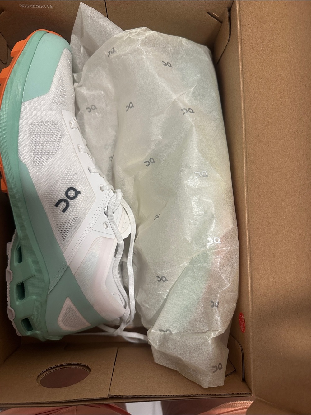 On Running Women's Trail Sneaker in White, Mint & Orange 285 - Picture 5 of 5
